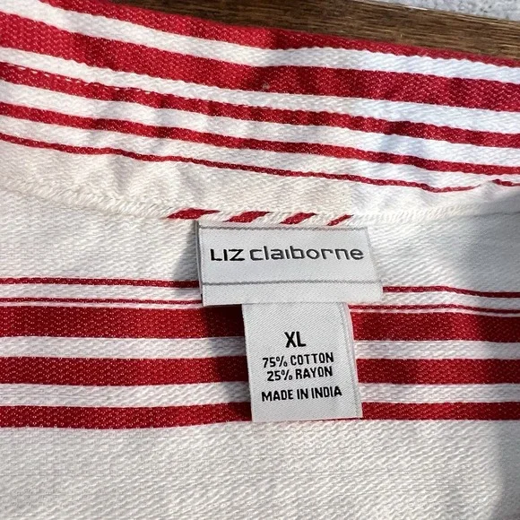 Liz Claiborne Womens Striped Button Down Shirt White & Red Cotton Rayon Sz‎ Xl - Picture 5 of 8